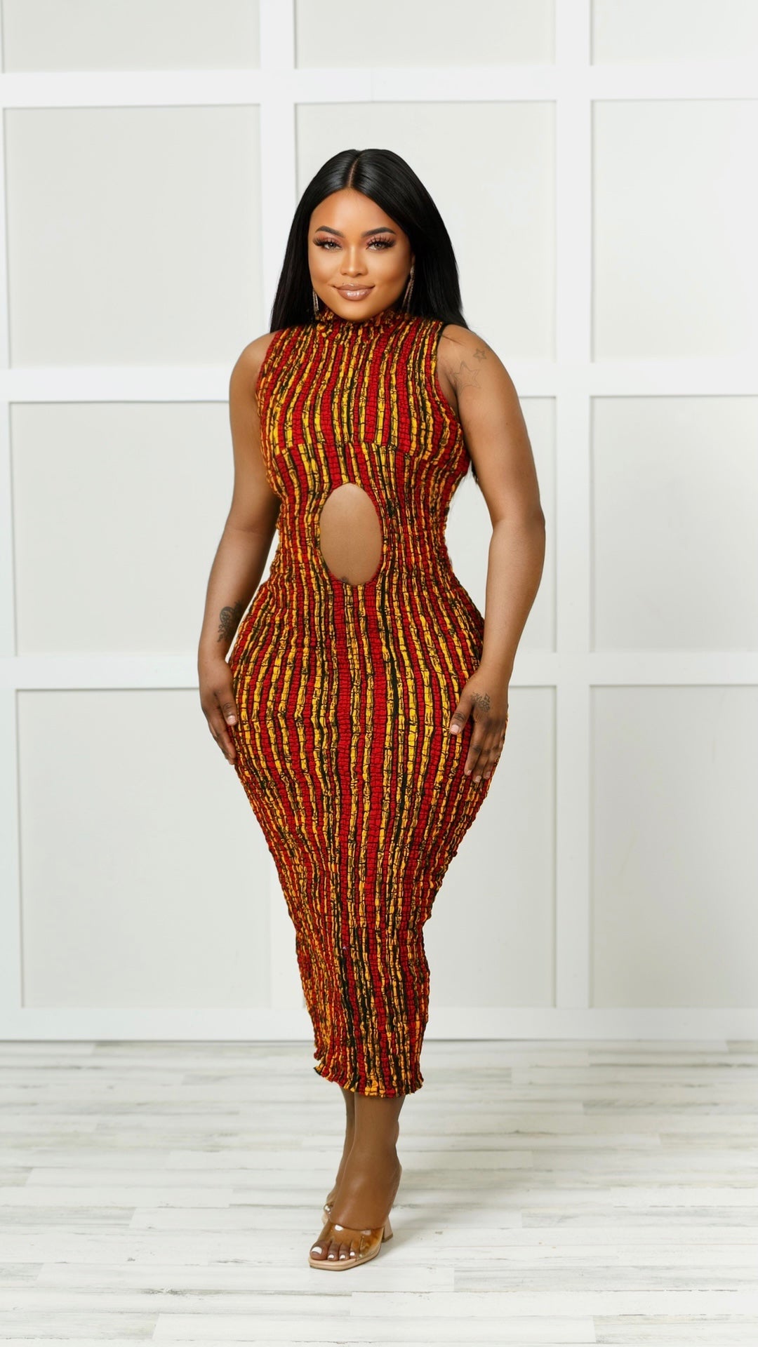 Bola African Print Cutout Dress