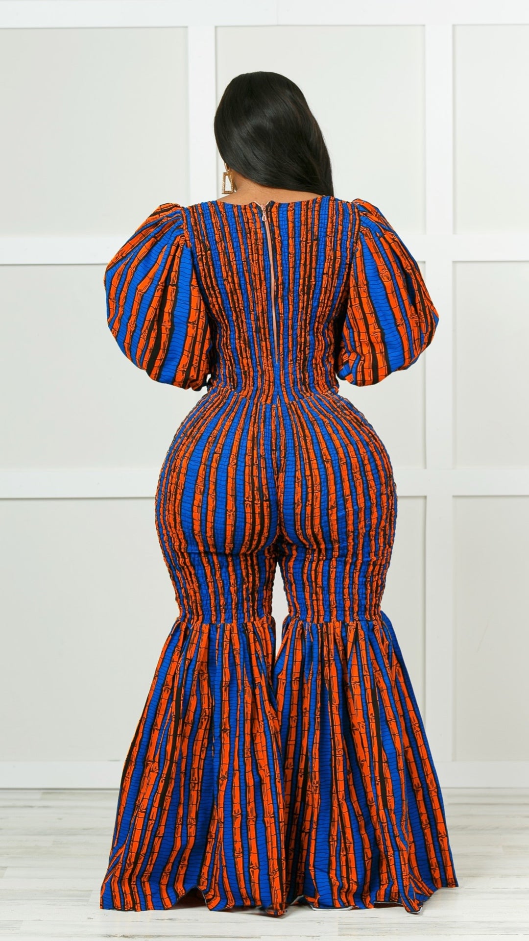Dayo African Print Bell Bottom Jumpsuit (Orange)