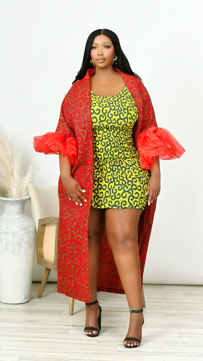 Moda 2 Piece African Print Mini Dress with Kimono Cover Up