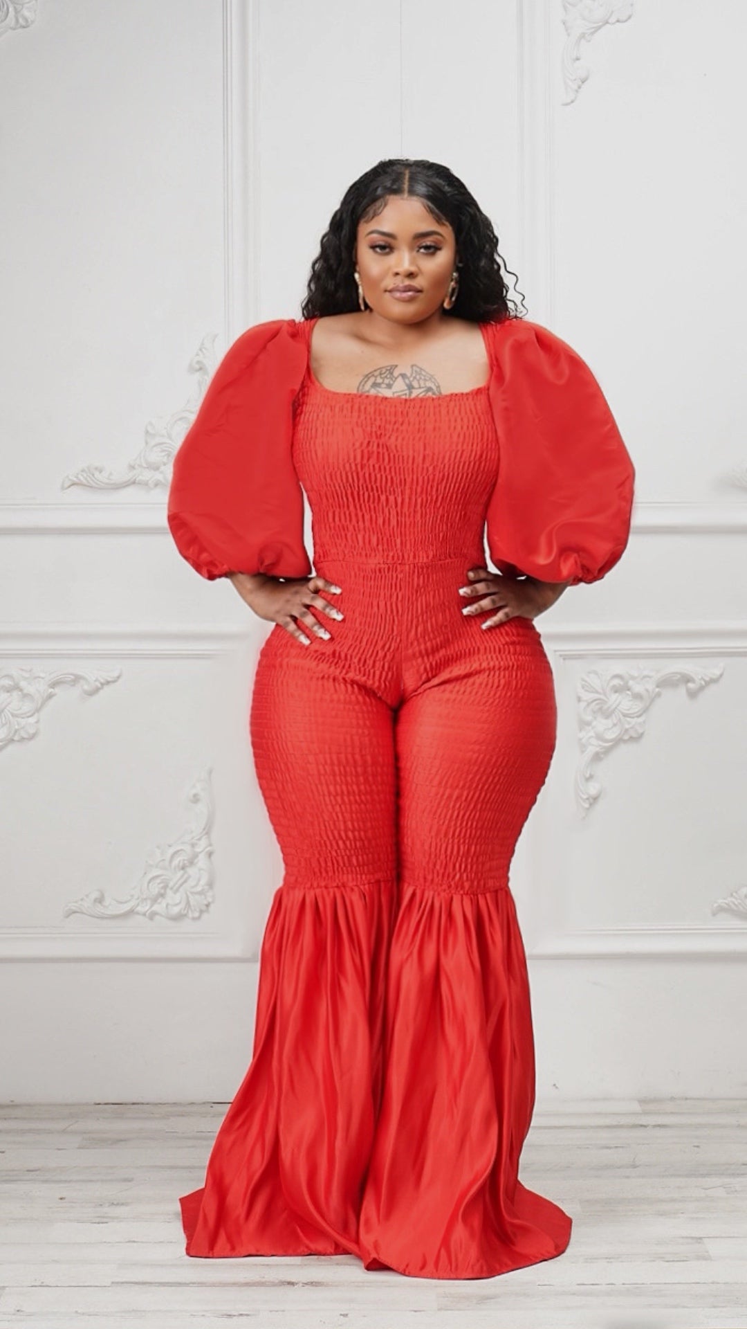 Baali Silk Bell Bottom Jumpsuit (Red)