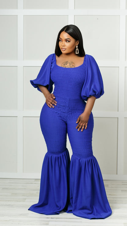 Baali Silk Bell Bottom Jumpsuit (Blue)