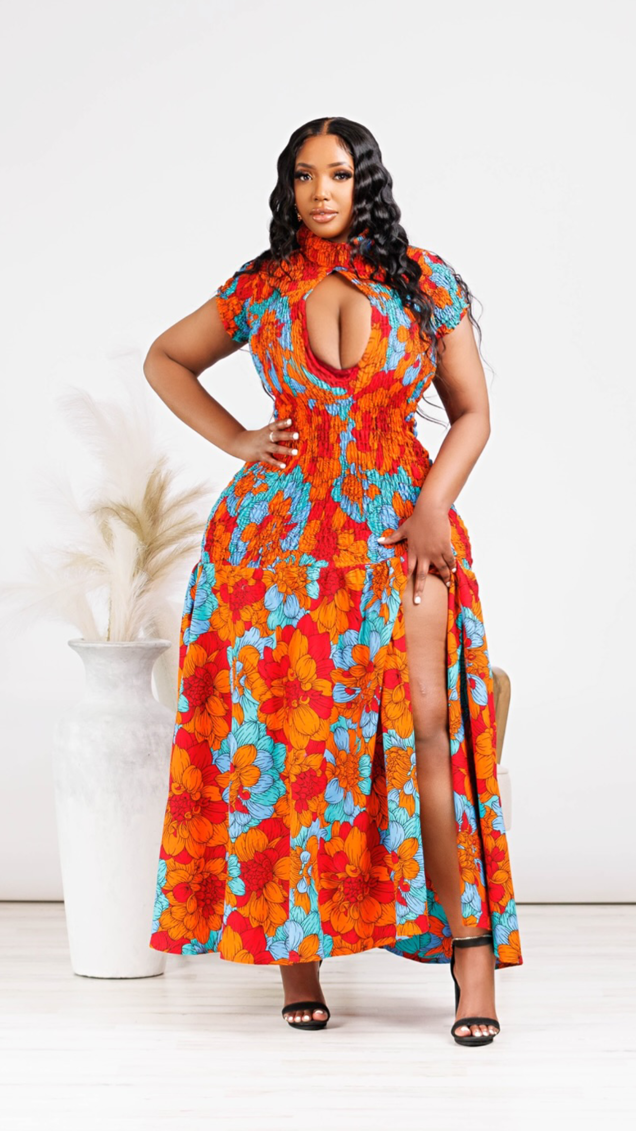 Savannah African Print V Neck Dress (Red)