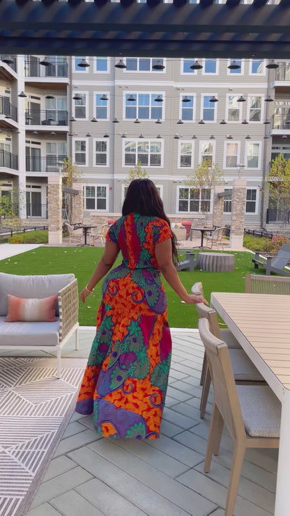Savannah African Print V Neck Dress (Red)