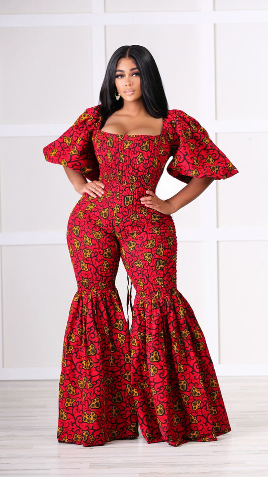 Joanna African Print Bell Bottom Jumpsuit
