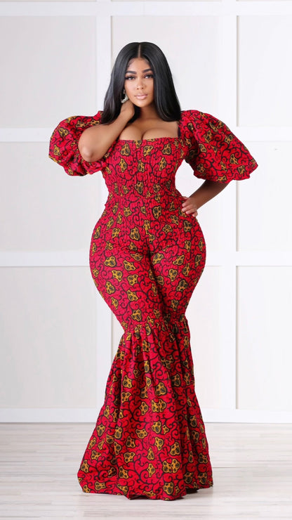 Joanna African Print Bell Bottom Jumpsuit